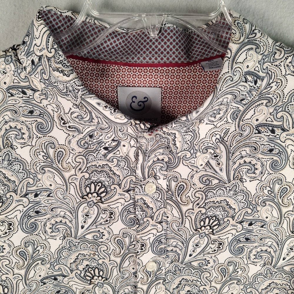 Kilburne & Finch Mens 3XL Paisley Button Up Shirt Long Sleeve Flip‎ Cuff Dapper
